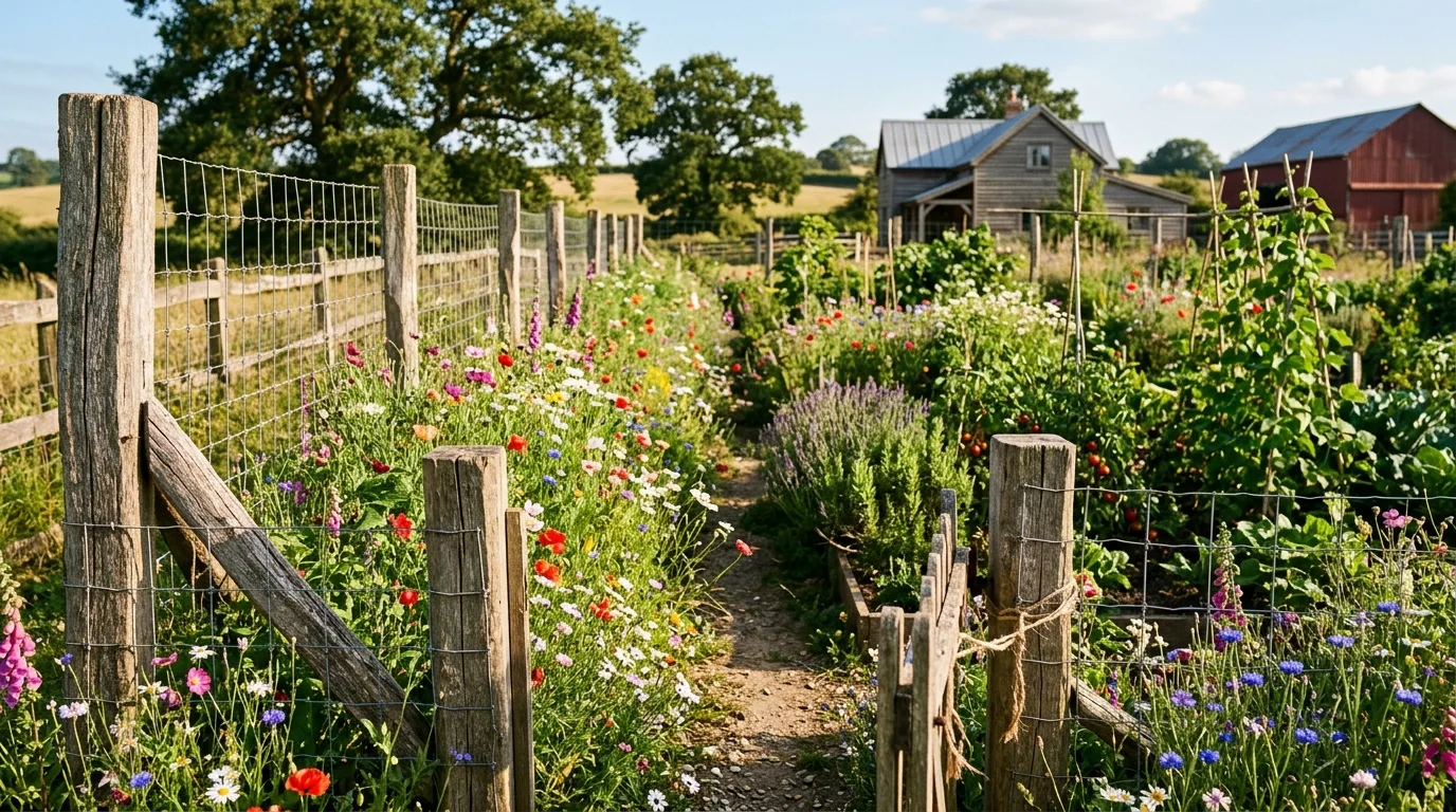 Farm-Inspired Garden With Hog Wire Fencing